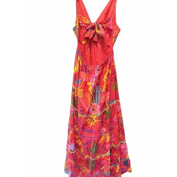 Farm Rio V-neck sleeveless Floral Print Long Dress 100% cotton colorful - Picture 4 of 7